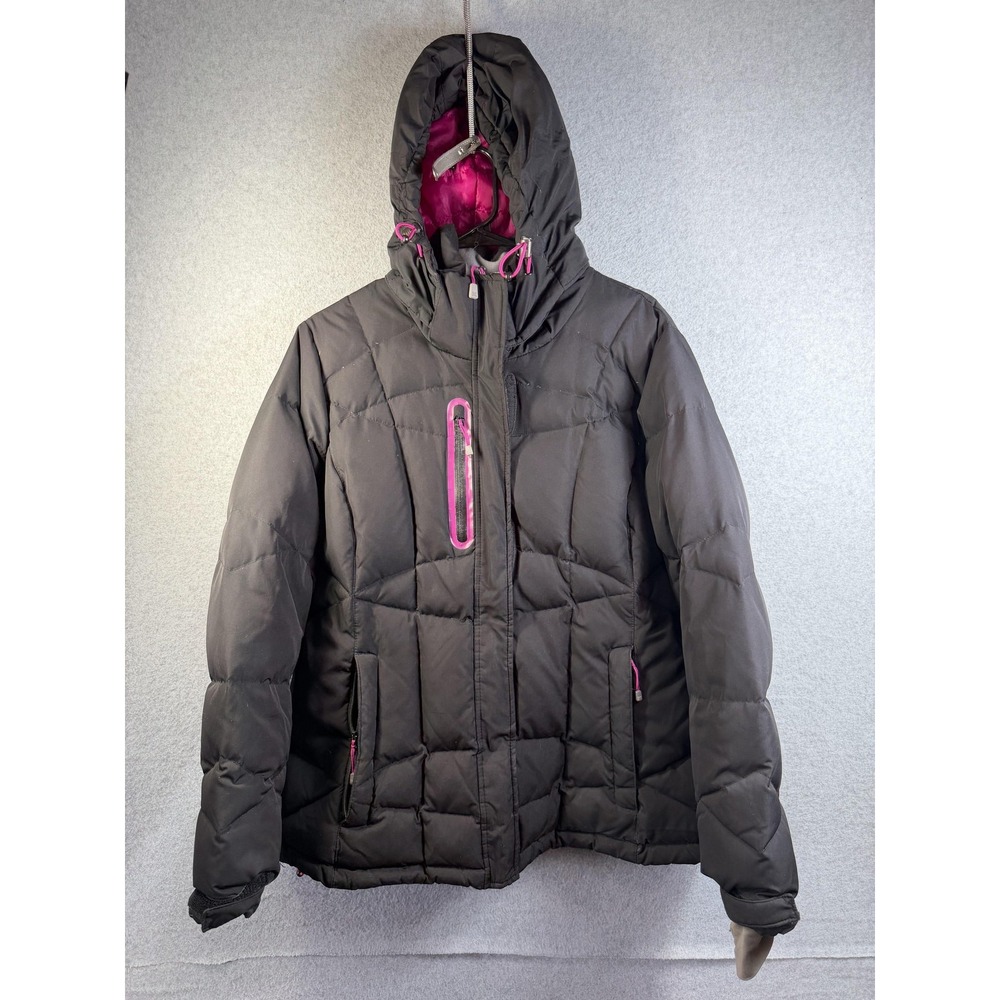 Xersion Jacket Womens XL Black Down Puffer Hooded Full Zip Pockets Outdoor Coat